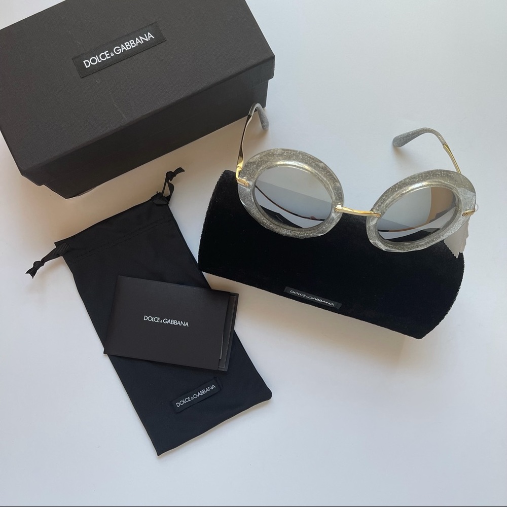 # Dolce and Gabbana Round Frame Glitter Acetate Sunglasses In Silver New - Picture 2 of 16